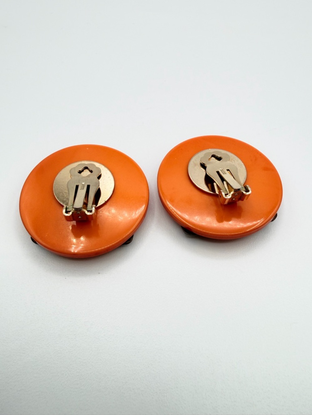 Vintage Orange & Amber Lucite Statement Clip-On Earrings - Picture 5 of 6